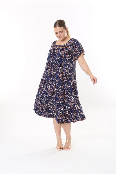 XL Modam Φόρεμα Plus Size Navy Blue Lycra - Πολύχρωμο