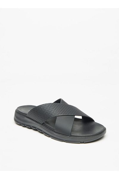LBL by Shoexpress Men's Textured Cross Strap Slip-On Sandals