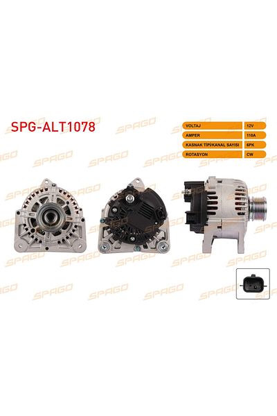 SPAGO MEGANE II 1.5 03-09 / CLIO III 1.4 - 1.5 DCI - 1.6 05-13 / FLUENCE 1.6 10- ALTERNATOR 12V/110A 6PK