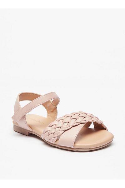Flora Bella by Shoexpress Textured Cross Strap Sandals with Hook and Loop Closure