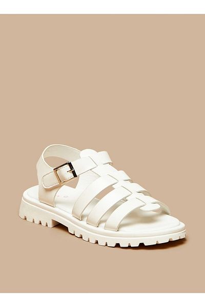 Little Missy Solid Open Toe Sandals with Buckle Closure