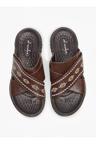 Al Waha Embroidered Leather Cross Strap Arabic Sandals
