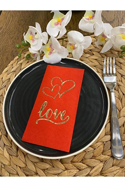 kidspartim منديل مكتوب عليه قلب أحمر مذهّب باللون الذهبي مكون من 16 قطعة