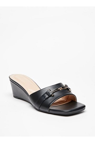 Celeste Women's Solid Slip-On Sandals with Metallic Accent and Wedge Heels