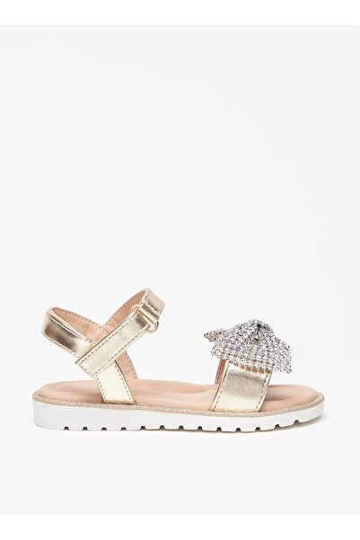 Juniors Bow Embellished Sandals with Hook and Loop Closure