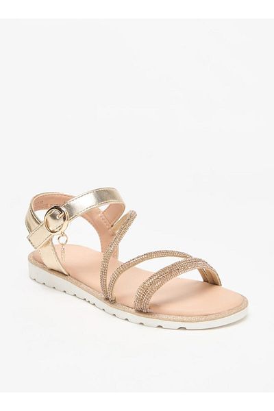 Celeste Girls' Embellished Flat Sandals with Hook and Loop Closure