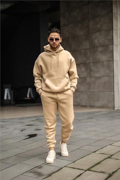 BayBayan Ανδρικό Mink 3 Thread - Oversize Jogger Sport Tracksuit Σετ με τσέπες καγκουρό