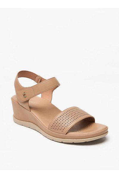 Le Confort Textured Wedge Heel Sandals with Hook and Loop Closure