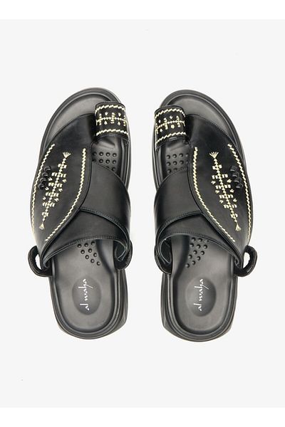 Al Waha Embroidered Slip-On Arabic Sandals with Toe Loop Detail