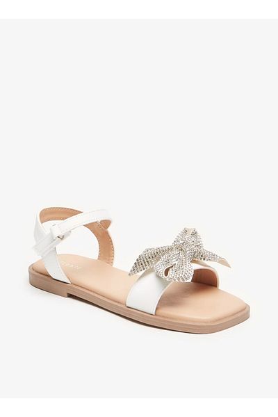 Celeste Girls' Embellished Bow Sandals with Hook and Loop Closure