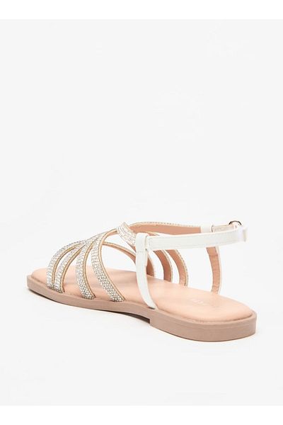 Celeste Girls' Embellished Flat Sandals with Hook and Loop Closure