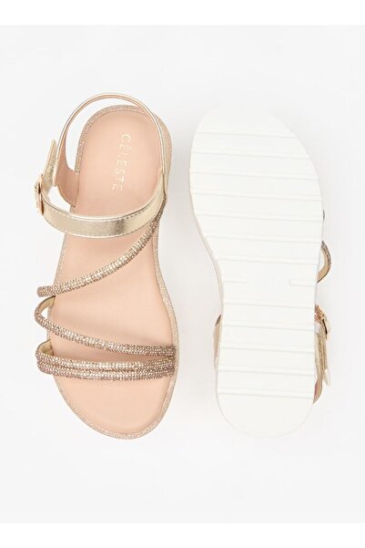 Celeste Girls' Embellished Flat Sandals with Hook and Loop Closure