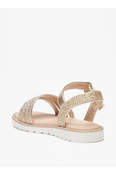Juniors Glitter Strappy Sandal with Hook and Loop Closure