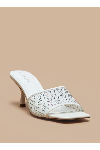 Celeste Women's Monogram Embellished Sandals with Kitten Heels