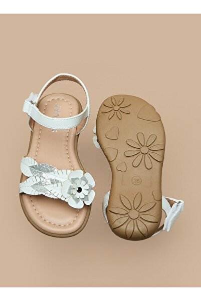 Juniors Floral Accent Flat Sandals with Hook and Loop Closure