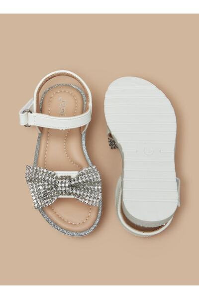 Juniors Bow Embellished Sandals with Hook and Loop Closure