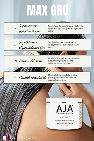 AJA Yavaş Uzayan Saçlara Özel Saç Derisi Bakım Maskesi Hızlı Uzatma Etkili Collagen&argan Max Gro 500ml