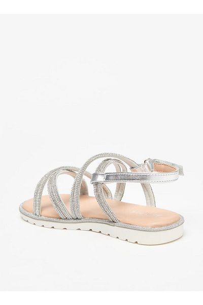 Juniors Embellished Cross Strap Sandals with Hook and Loop Closure
