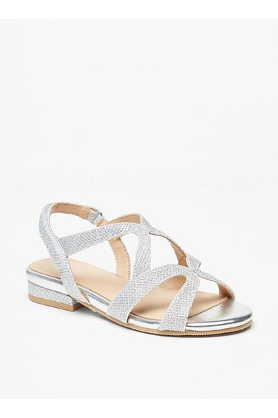 Celeste Girls' Textured Flat Sandals with Hook and Loop Closure