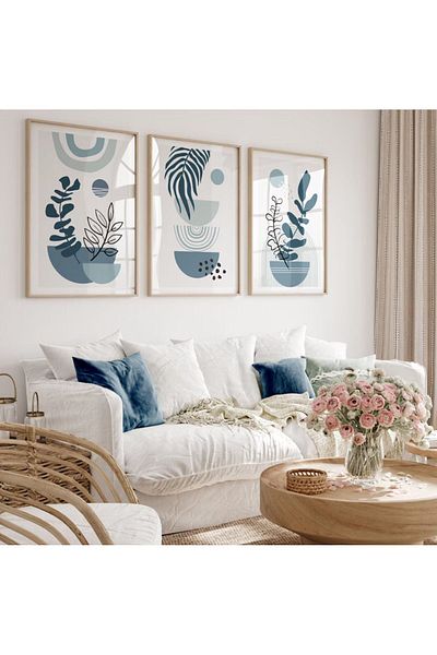 woodhomeworks Wooden Framed 3 Piece Abstract Painting Qmrc45