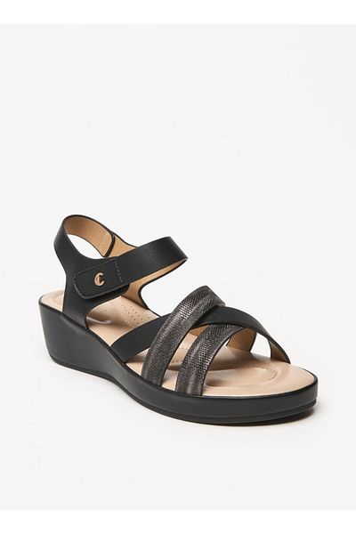 Le Confort Cross Strap Sandals with Wedge Heels and Hook and Loop Closure