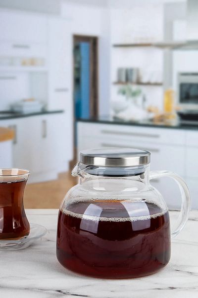 Karçiçeği Home 1000 ml Borosilicate Glass Teapot - Chrome Lid and Heat Resistant