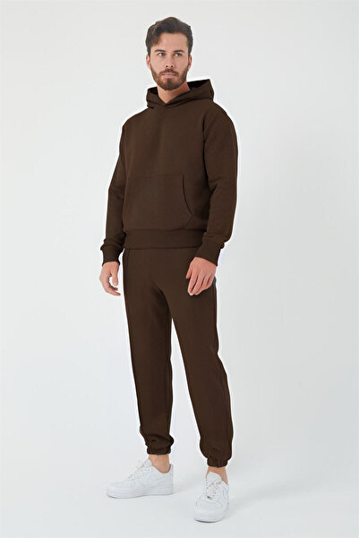 BayBayan Set de trening sport supradimensionat pentru bărbați, maro, cu 3 fir...