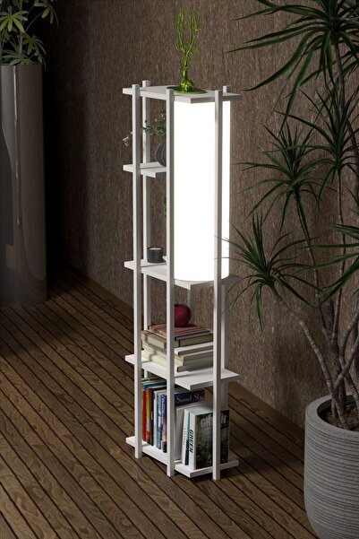 Retodesign RETOHOME 5 RAFLI LAMBADERLİ KİTAP RAFI.,KİTAPLIKLI LAMBADER BEYAZ