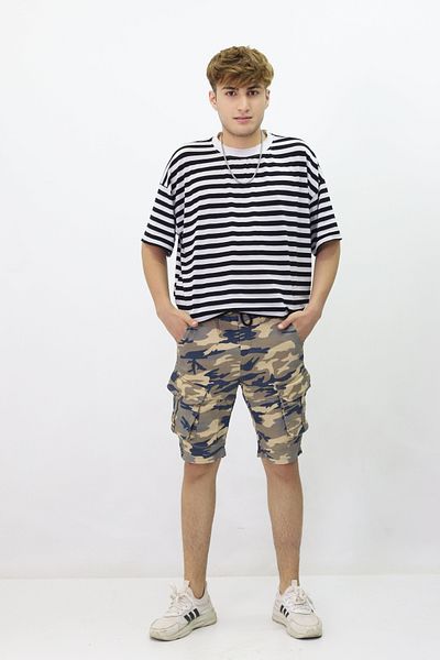 GZT TEKSTİL Ανδρικό σορτς Casual Cargo - Μοτίβο παραλλαγής, λεπτομέρεια τσέπης (s727 6)