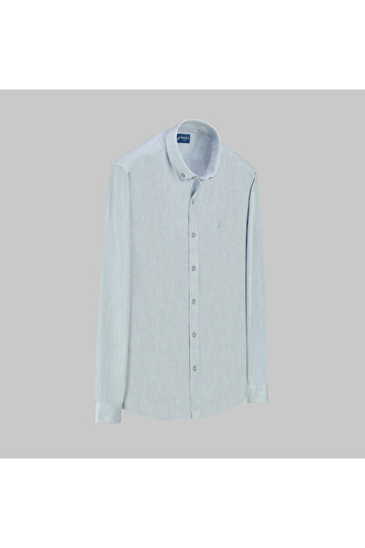 Sarar Світло-синя лляна сорочка Slim Fit - Sarar Goias, комір на ґудзиках