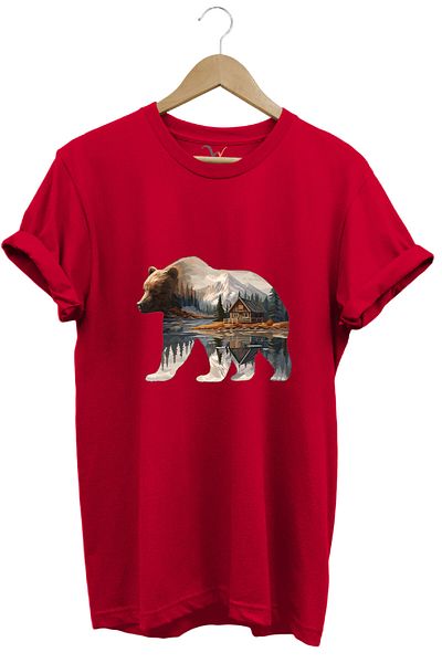 WİDİ Nature and Shed Bear Printed Hunting Camping T-Shirt - Regular Fit