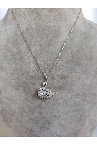 VNN ACCESSORY Steel Swan Necklace Silver Color Does Not Tarnish