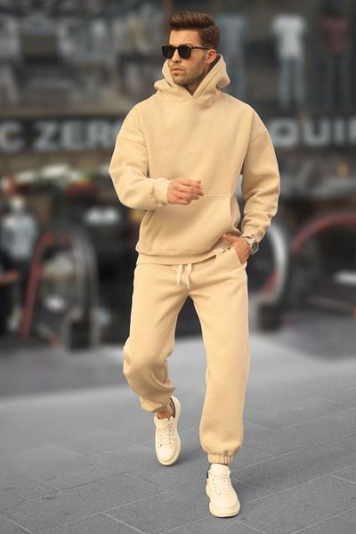 BayBayan Φόρμα Jogger με ψηλή μέση βιζόν 3 νήματα - Σετ με κουκούλα και τσέπες καγκουρό