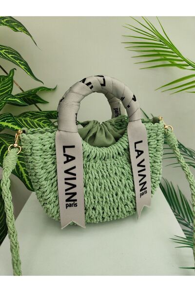 LAVİAN ÇANTA Hasır el çantası yeşil