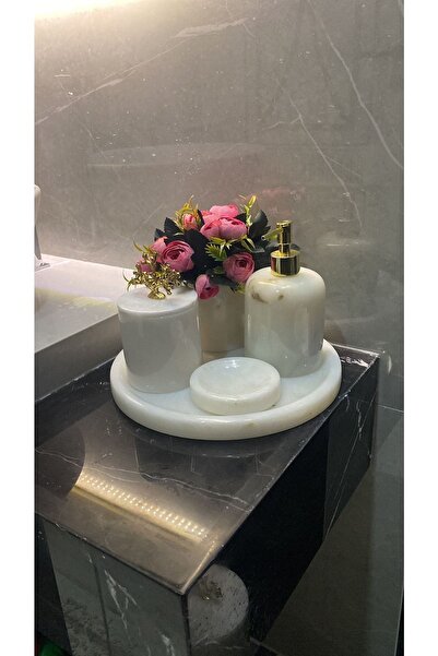 medmarbleart Mermer Banyo Seti 5 Li Gold Ve Gümüş Detaylı