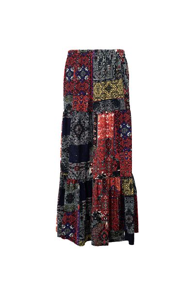 Oppland Spring Flower Patterned Comfortable Women's Skirt - Viscose, Elastic Waist, Split