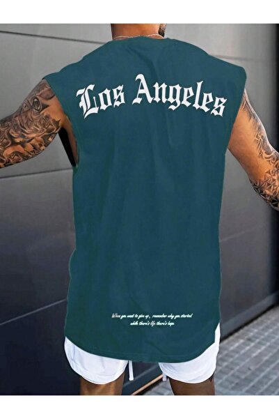 Fun Fashion Ανδρικό μπλουζάκι Oversize με στάμπα Los Angeles σε μπλε λαδί χρώμα
