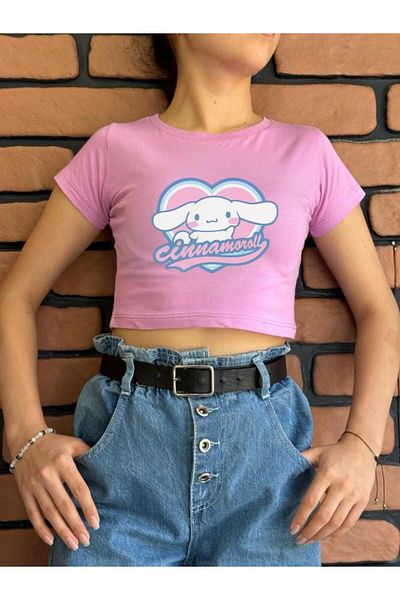 MECH BUTİK Tricou Crop pentru fetiță albastră - Imprimat (CİNNAKALP)