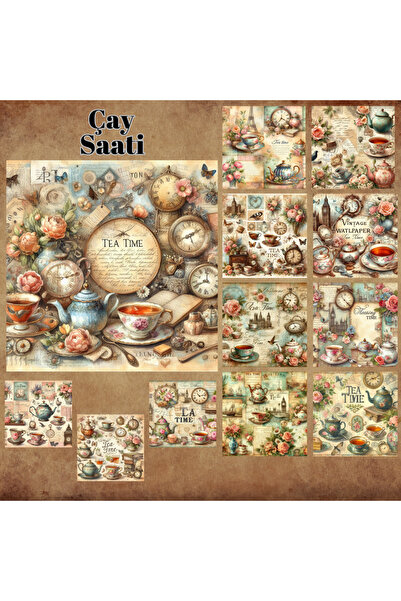 Pink Swan Craft 12 komada vintage seta naljepnica za albume na temu čajnog vr...