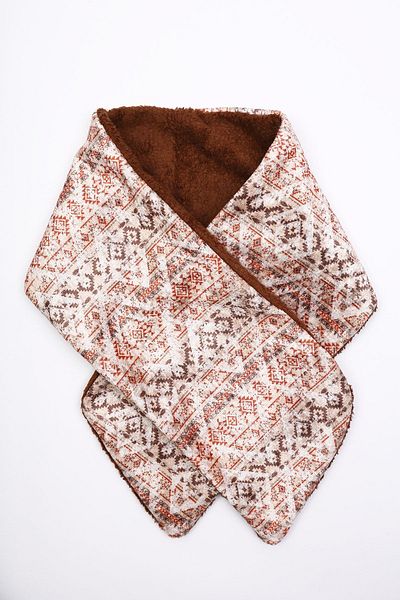 HAMUR Eșarfă de damă guler cu nasturi din catifea de pluș Ikat Brown