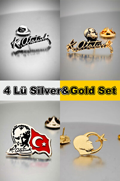 YÖRÜK TASARIM 4 Lü Yaka Rozeti Silver&Gold Set