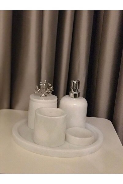 medmarbleart Mermer Banyo Seti 5 Li Gold Ve Gümüş Detaylı