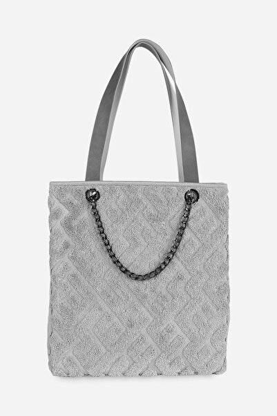 HAMUR Kadın Kumaş El Ve Omuz Çantası Maze Gri Kürklü Peluş Örme Kol Çantası