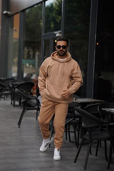 BayBayan Ανδρικό Σετ Φόρμας Jogger 3 Νήματα Mink - Ψηλόμεση