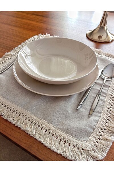 HOME ART ATELIER hand made Dantel Şerit Kenarlı Keten 6'lı Amerikan Servis 35x45