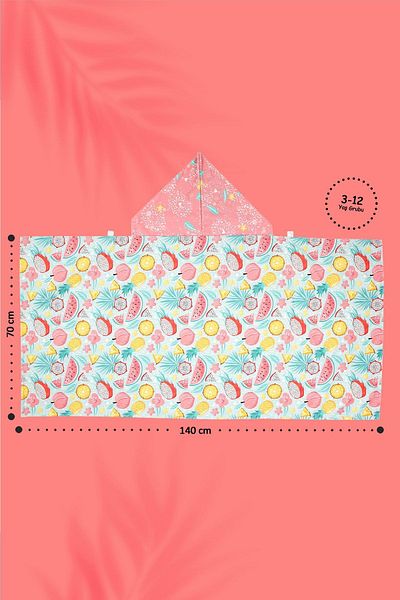 HAMUR Hooded Children's Beach Towel Flower Fruit Salmon Velcro Front
