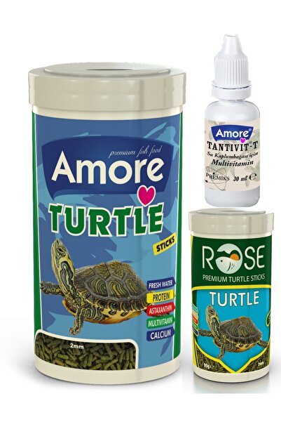 AMORE Turtle Green Sticks 1000ml, Rose 250ml Su Kaplumbağası Yemi Ve Vitamin