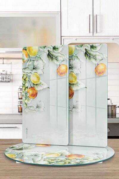 Decovetro Set of 3 Vintage Fruits Round - Glass Presentation Serving Plates