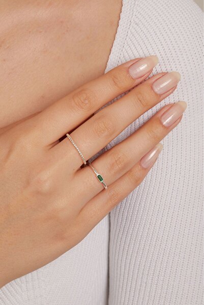Elika Silver 925 Ayar Gümüş Burgu Model İkili Yüzük Set