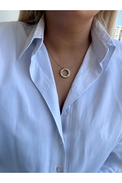 Hicrans Takı TAŞ DETAYLI HALKA ÇELİK KOLYE